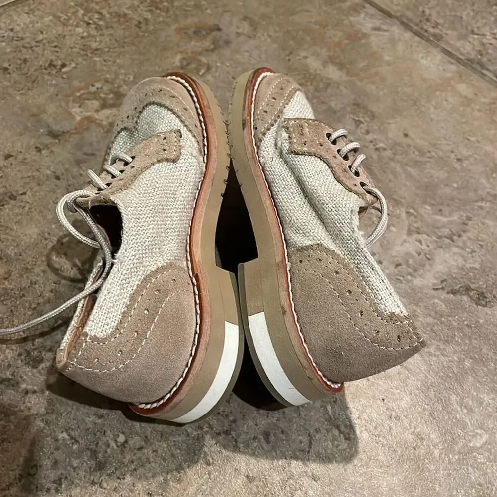 Eli 1957 Beige Suede Linen Derby Oxford Shoes Boys EU 25 US 8 Handmade Spain